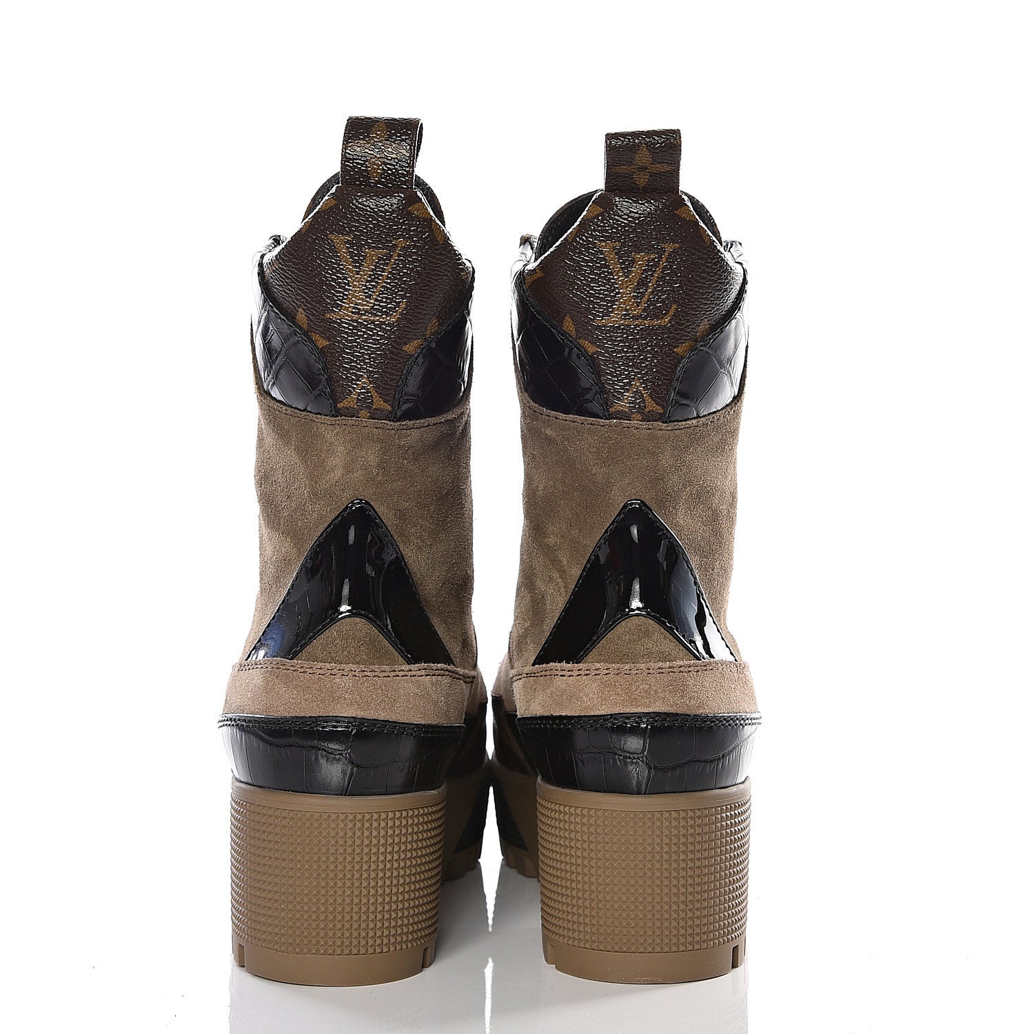 Louis Vuitton Suede Calfskin Monogram Laureate Platform Desert Boots 35 Taupe 7 of 9
