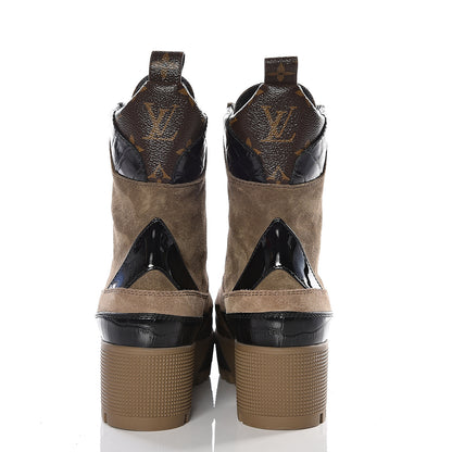 Louis Vuitton Suede Calfskin Monogram Laureate Platform Desert Boots 35 Taupe 7 of 9