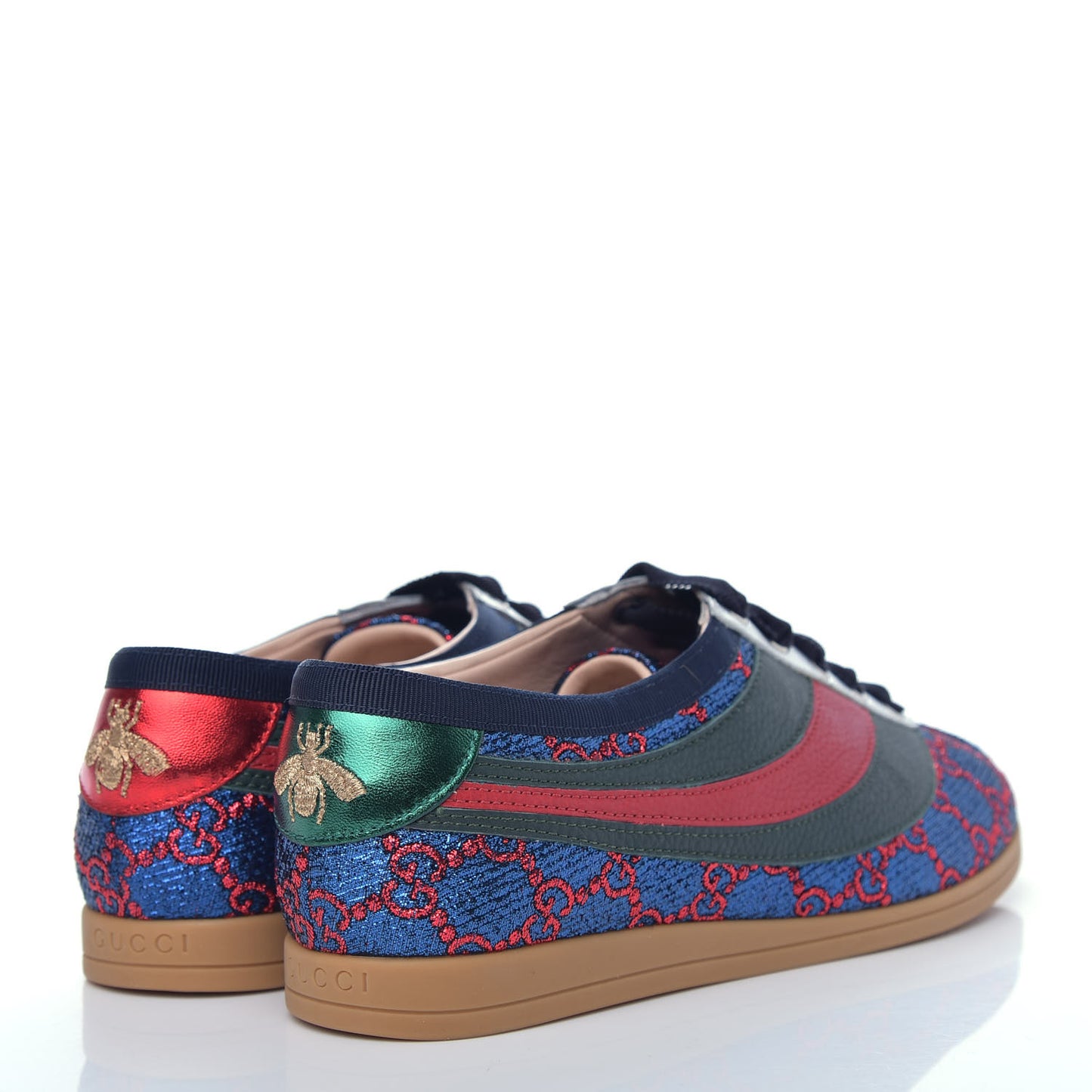 Lurex Calfskin Web GG Monogram Womens Falacer Sneakers 36 Iridescent Blue Iridescent Red Silver