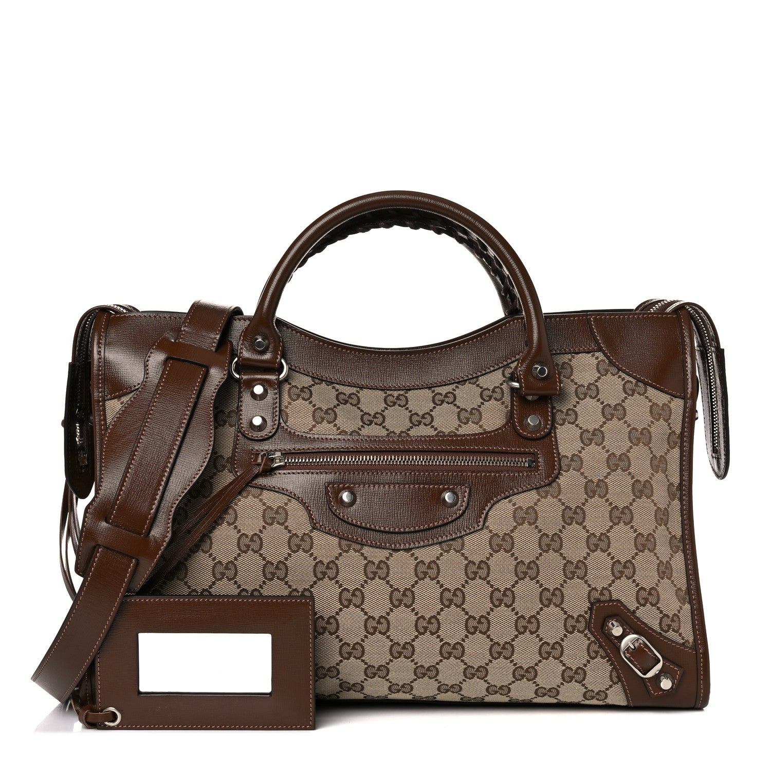 Balenciaga X GUCCI GG Monogram Azalea Calfskin Neo Classic Silver Hardware Medium City Beige Ebony Brown Sugar 1 of 10