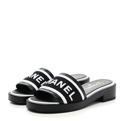 Chanel Lambskin Embroidered CC Mule Sandal 36.5 Black White 3 of 9