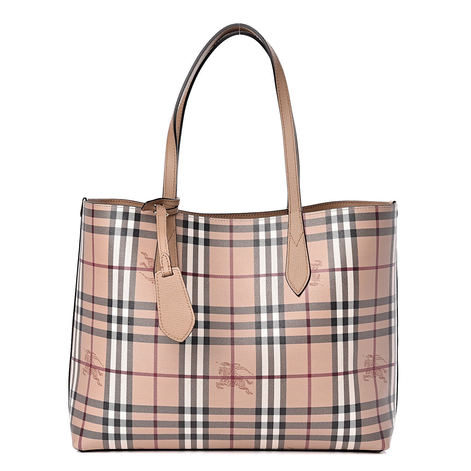 Burberry Grainy Calfskin Haymarket Check Medium Reversible Tote Camel 3 of 12