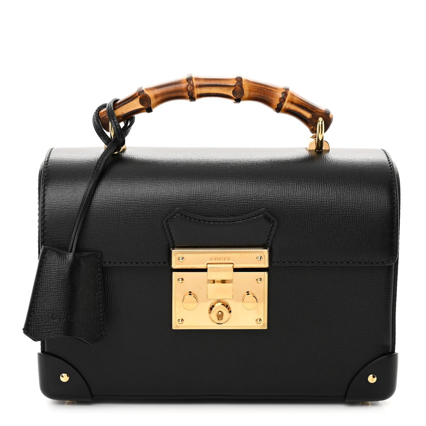 Calfskin Small Padlock Bamboo Shoulder Bag Black