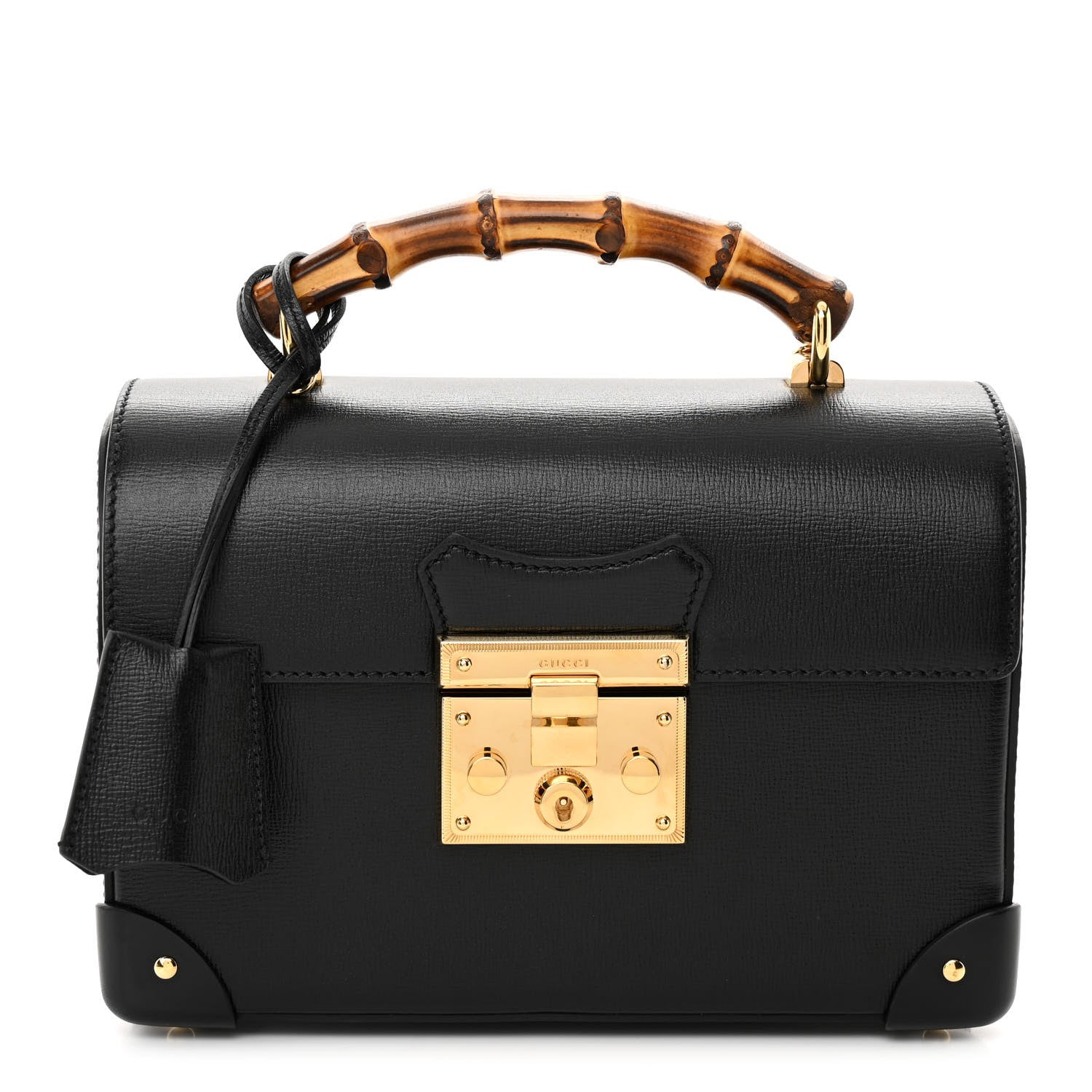 Gucci Calfskin Small Padlock Bamboo Shoulder Bag Black 1 of 12