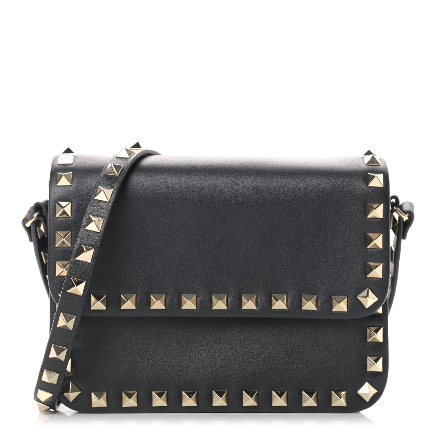 Valentino Garavani Vitello Rockstud Flap Crossbody Bag Black 1 of 10