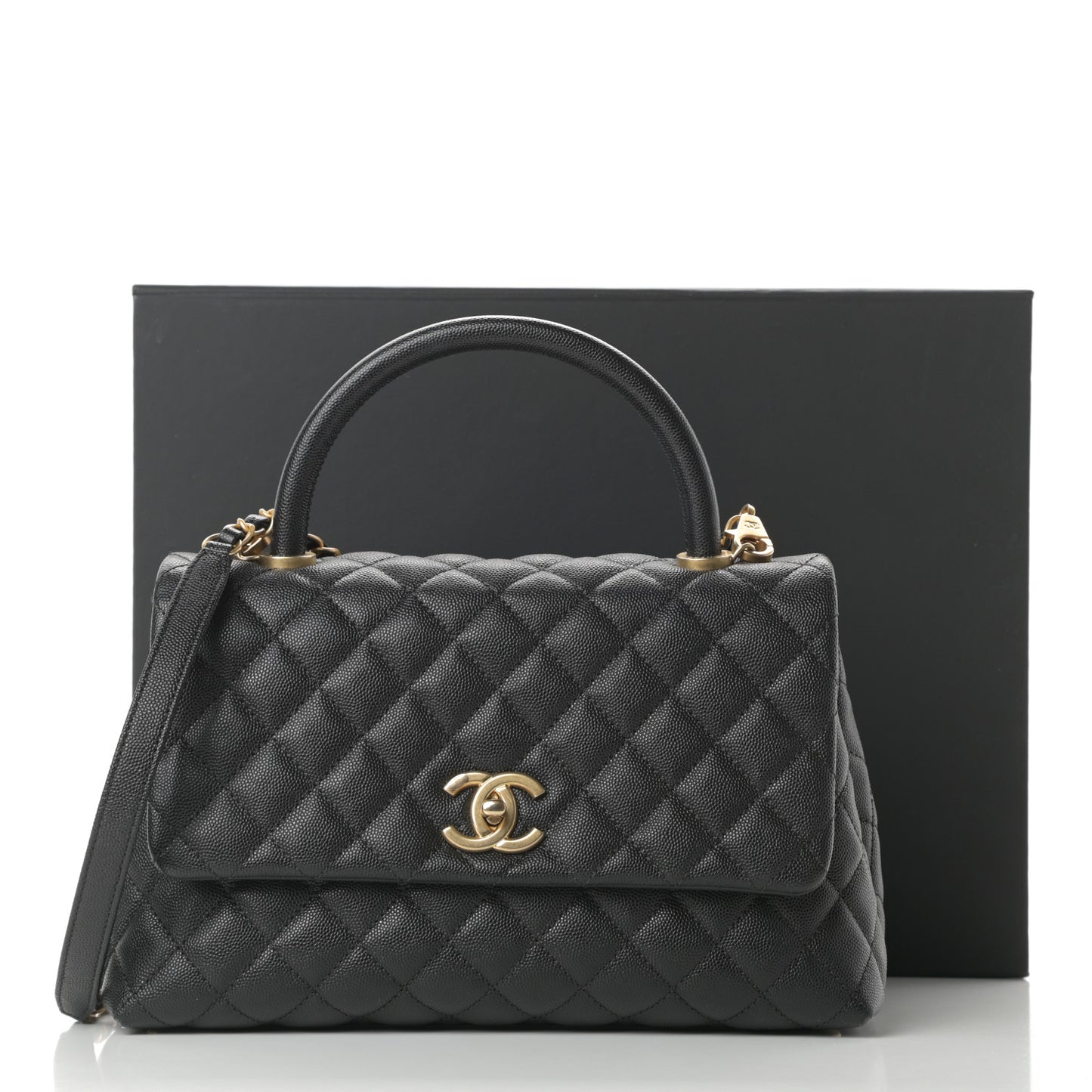 Caviar Quilted Small Coco Handle Flap Black