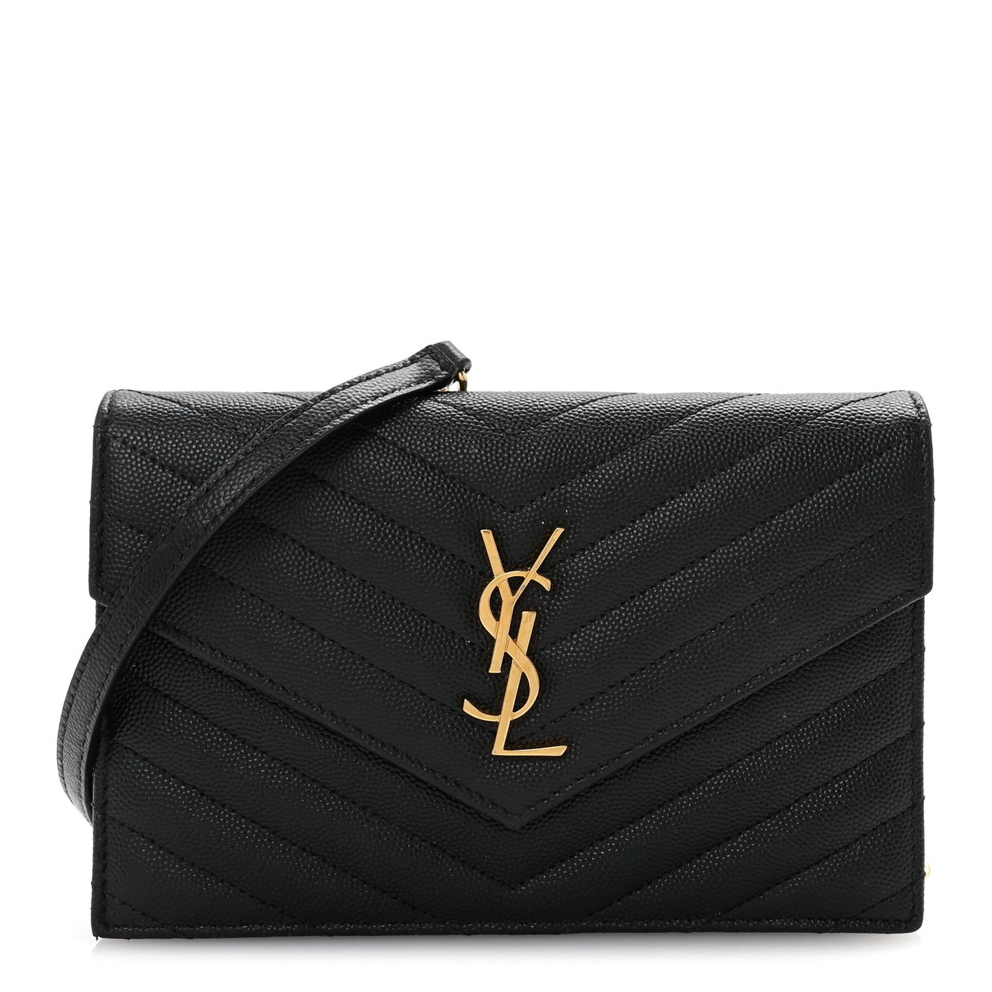 Grain De Poudre Matelasse Chevron Monogram Envelope Chain Wallet Black