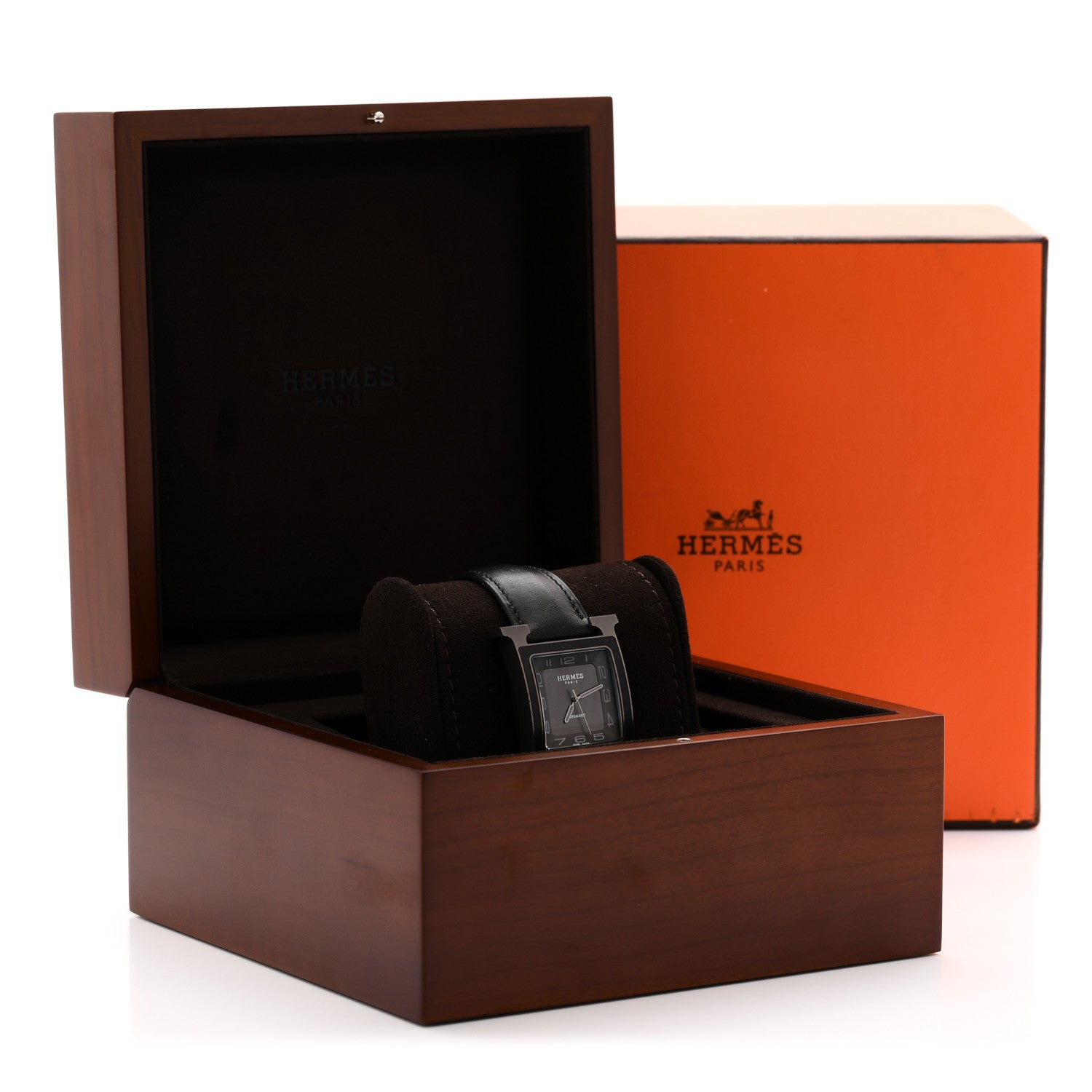 Hermes Titanium Barenia 30mm Heure H Hour Quartz Watch Noir 5 of 5
