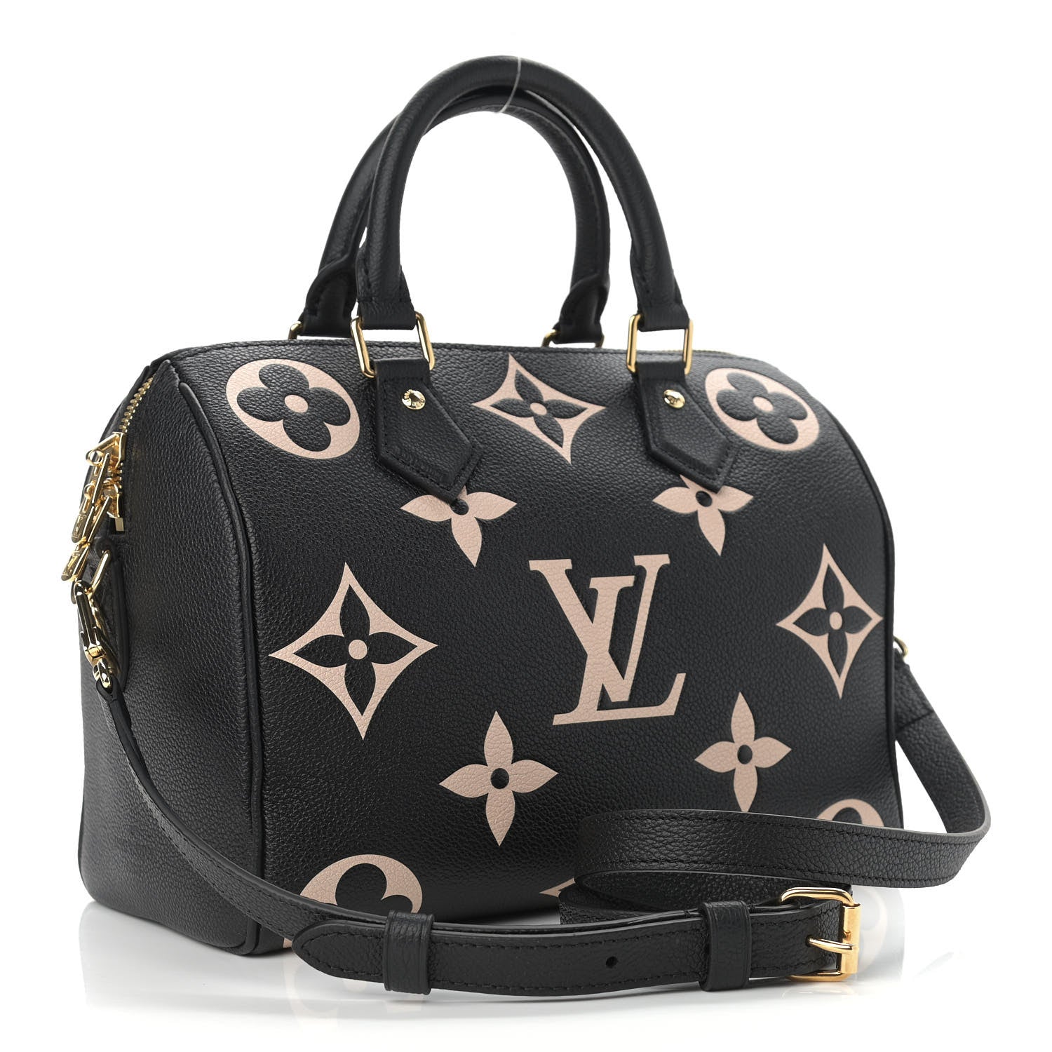 Louis Vuitton Empreinte Monogram Giant Speedy Bandouliere 25 Black Beige 3 of 9