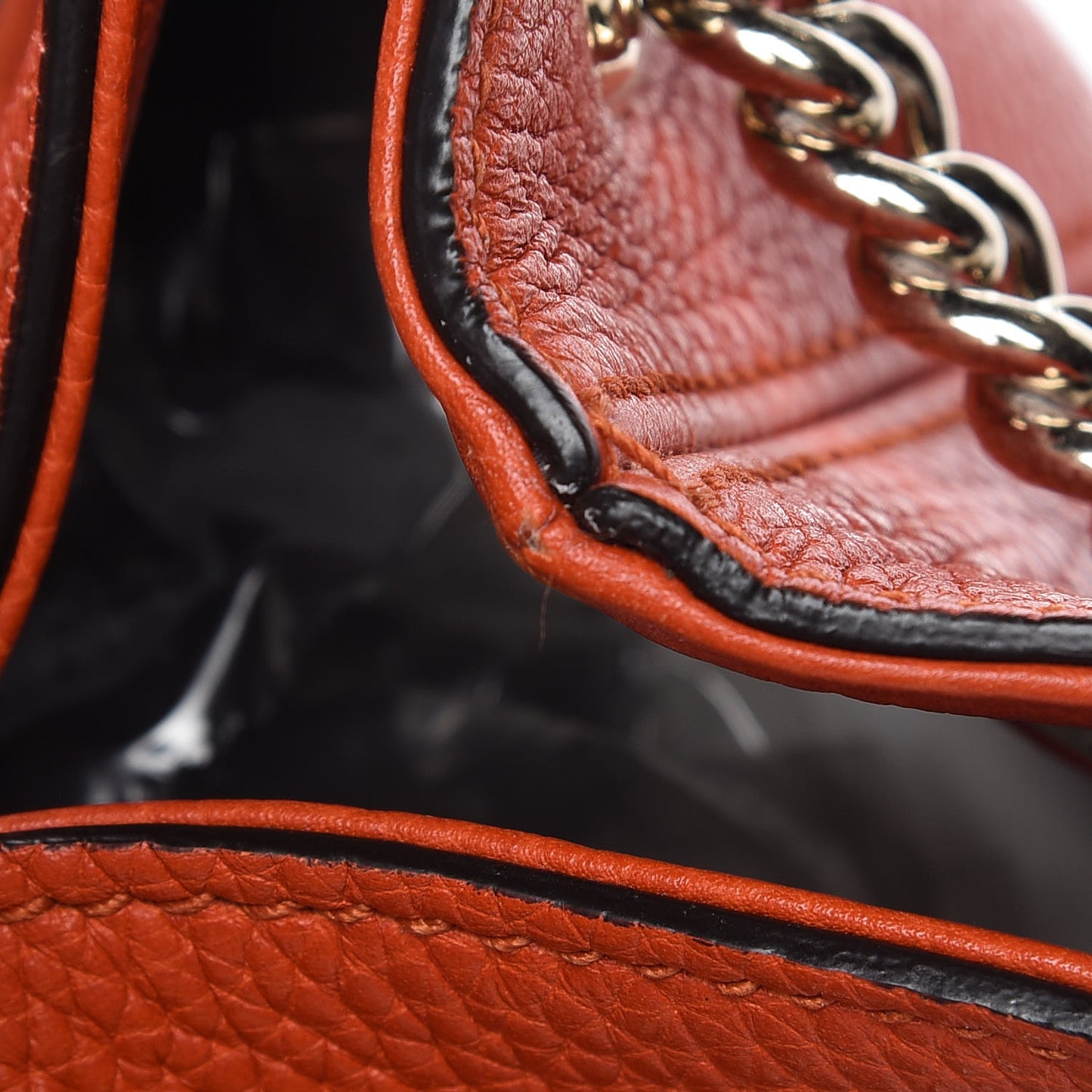 Pebbled Calfskin Medium Soho Chain Shoulder Bag Sun Orange