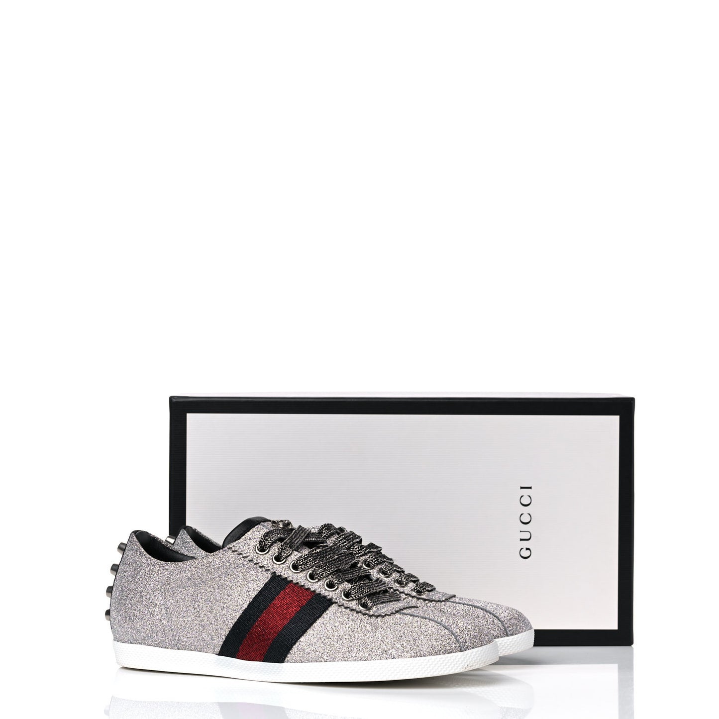 Glitter Fabric Studded Web Womens Sneakers 36.5 Silver