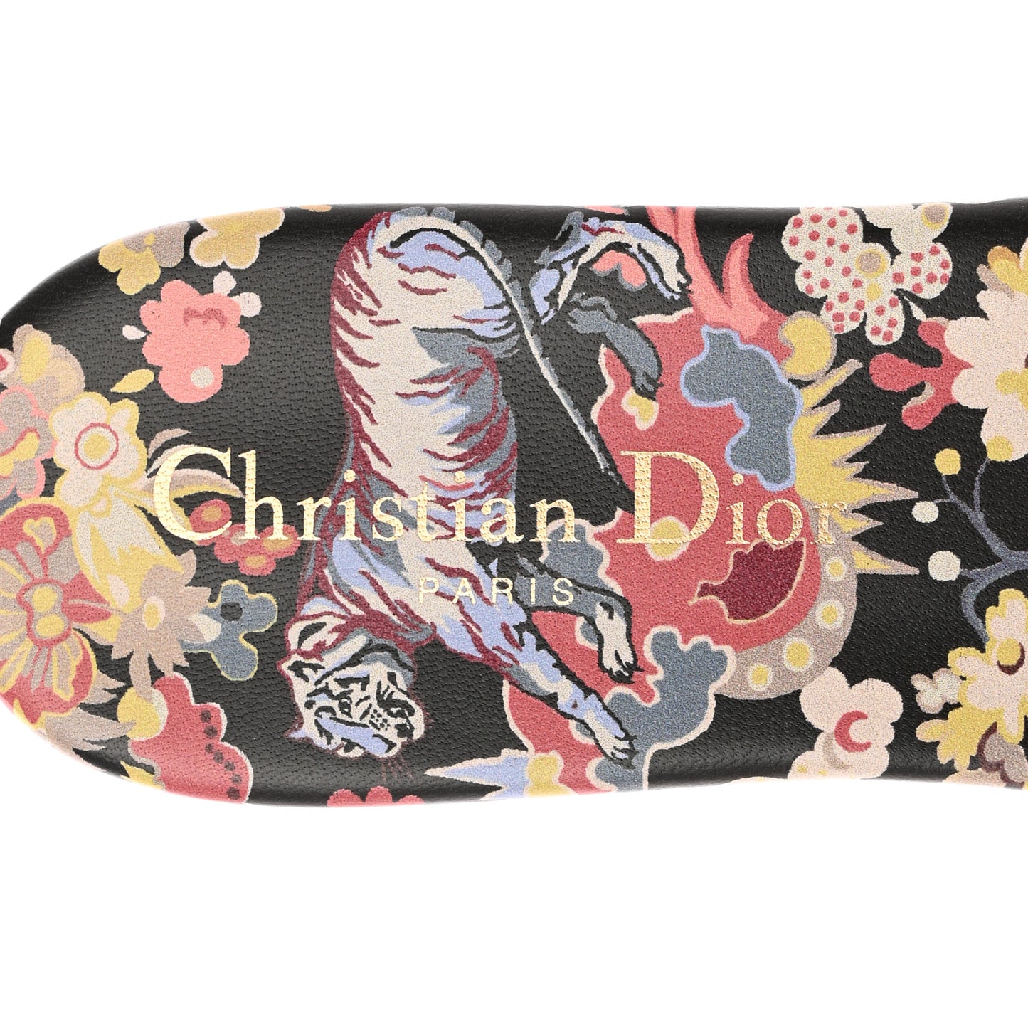 Canvas Toile de Jouy Pop Embroidered Dway Flat Slide Sandals 37 Black Multicolor