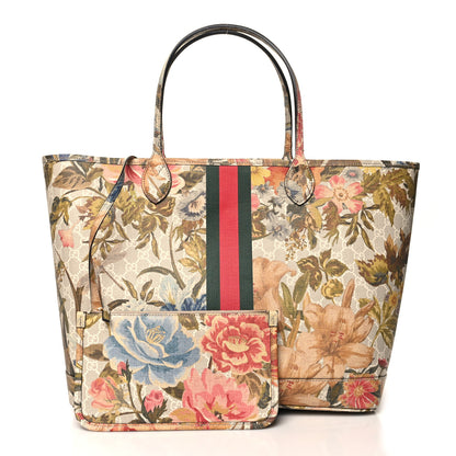 Gucci GG Supreme Monogram Water Flora Web Large Ophidia Tote Beige White Multicolor 3 of 12