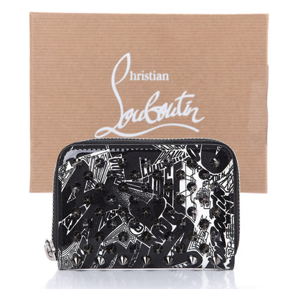 Christian Louboutin Patent Nicograf Spiked Panettone Coin Purse Black White 10 of 14