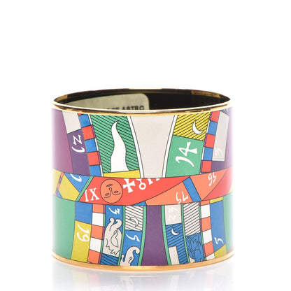 Hermes Enamel Printed Mega Wide Astrologie Bracelet 65 Vert Fluo Rose Indien Cobalt 3 of 7