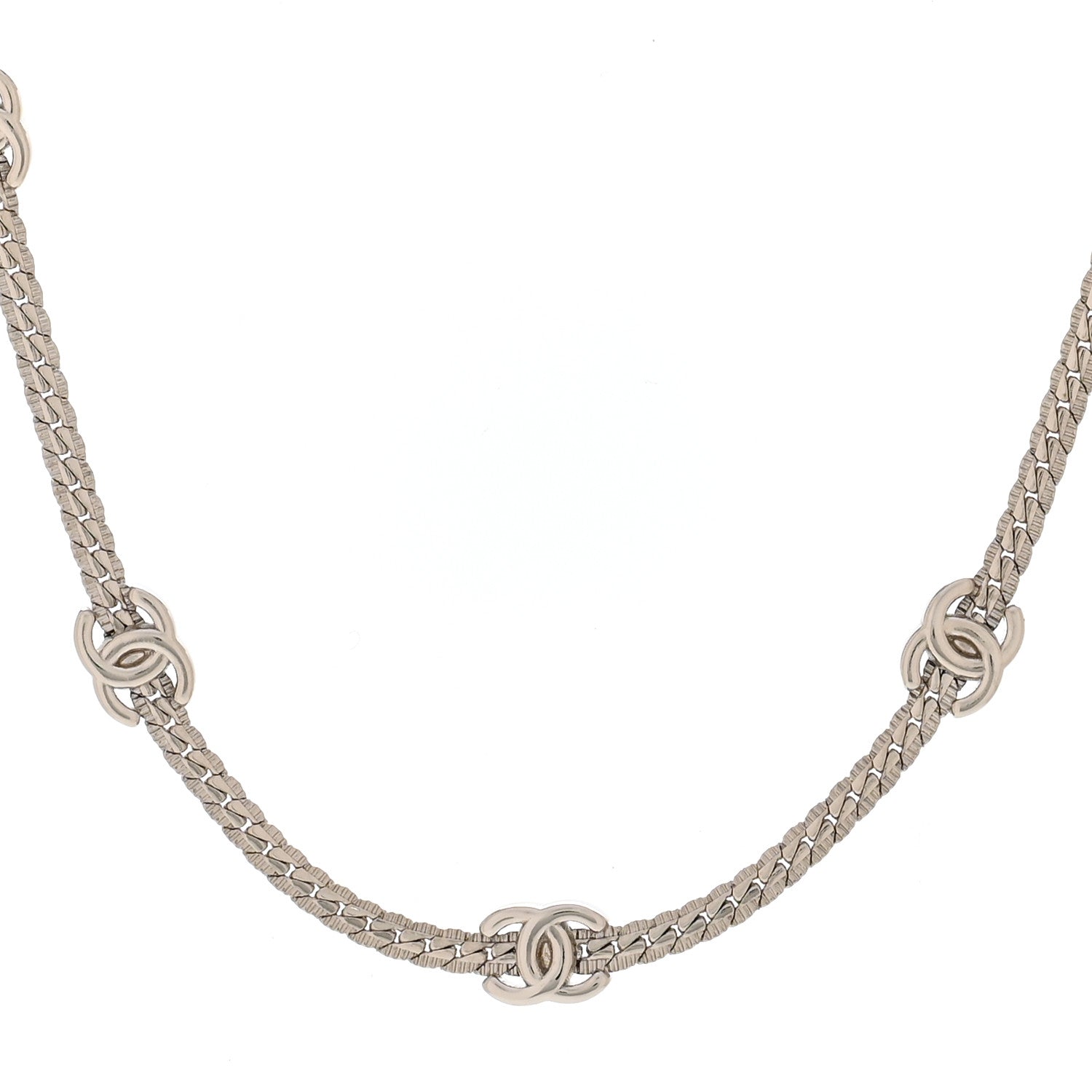 Chanel Metal CC Short Chain Necklace Silver 4 of 6