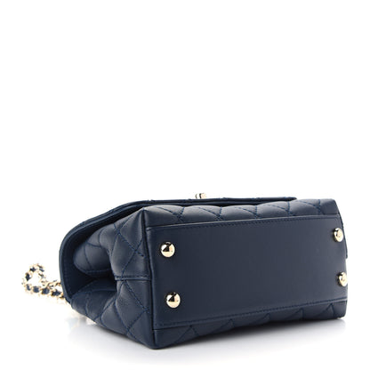 Chanel Goatskin Quilted Extra Mini Rainbow Coco Handle Flap Navy Blue 4 of 11