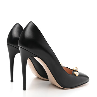 Gucci Calfskin Pearl Embellished Pumps 40 Black 4 of 14