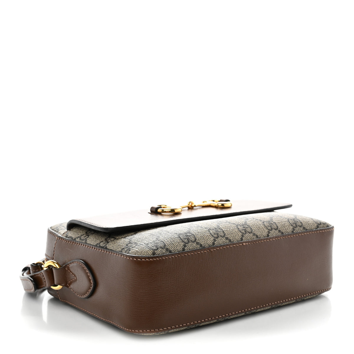 GG Supreme Monogram Small Horsebit 1955 Shoulder Bag Beige Brown Sugar