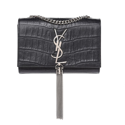 Saint Laurent Calfskin Crocodile Embossed Monogram Small Kate Tassel Satchel Black 1 of 12