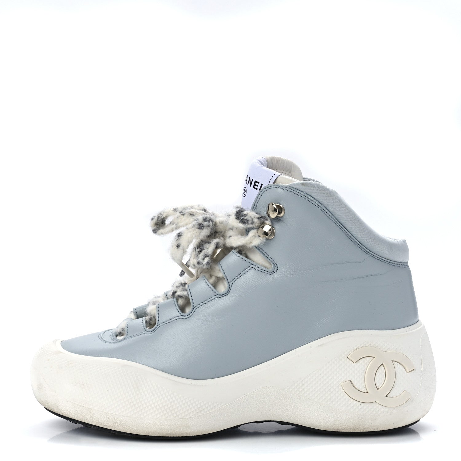 Chanel Lambskin Lace Up Snow Boots 38 Blue 1 of 9