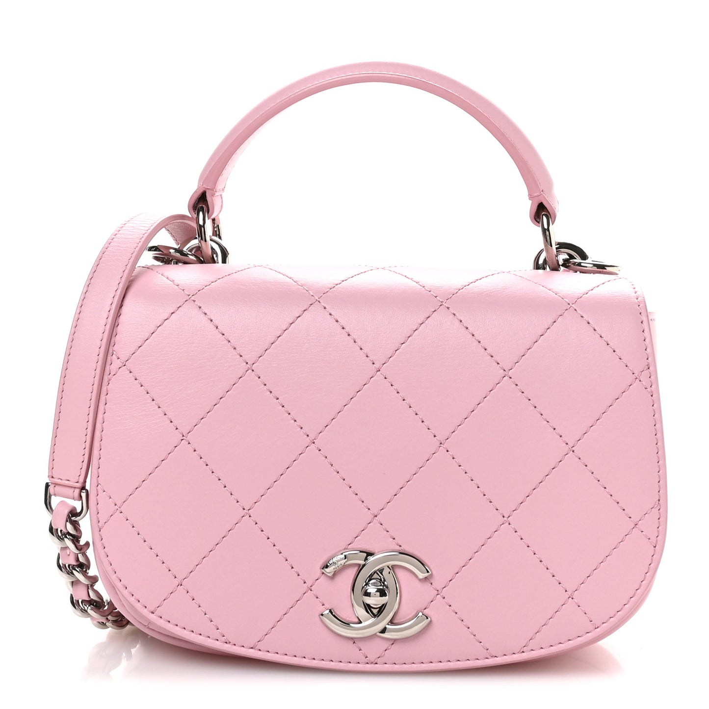 Calfskin Stitched Small Ring My Bag Flap Crossbody Pink