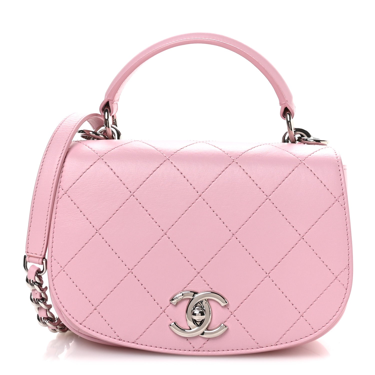 Chanel Calfskin Stitched Small Ring My Bag Flap Crossbody Pink 1 of 10