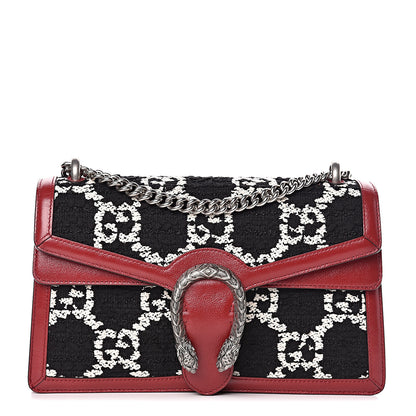 Gucci Tweed GG Monogram Small Dionysus Shoulder Bag Black White Romantic Cherry 1 of 10