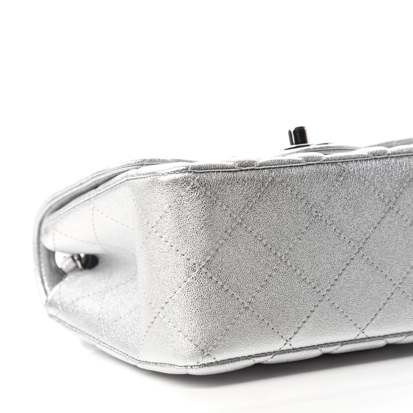 Metallic Lambskin Quilted Mini Square Flap Silver