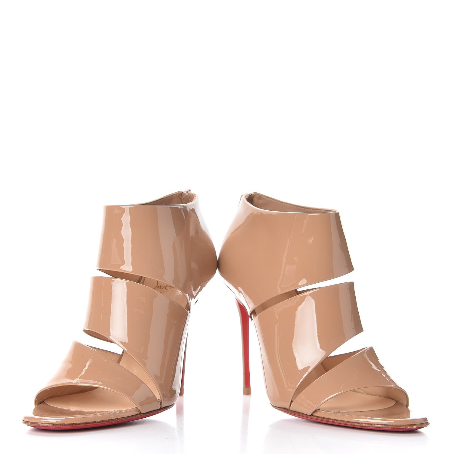 Christian Louboutin Patent Cachottiere 100 Peep Toe Booties 35.5 Soft Nude 6 of 12