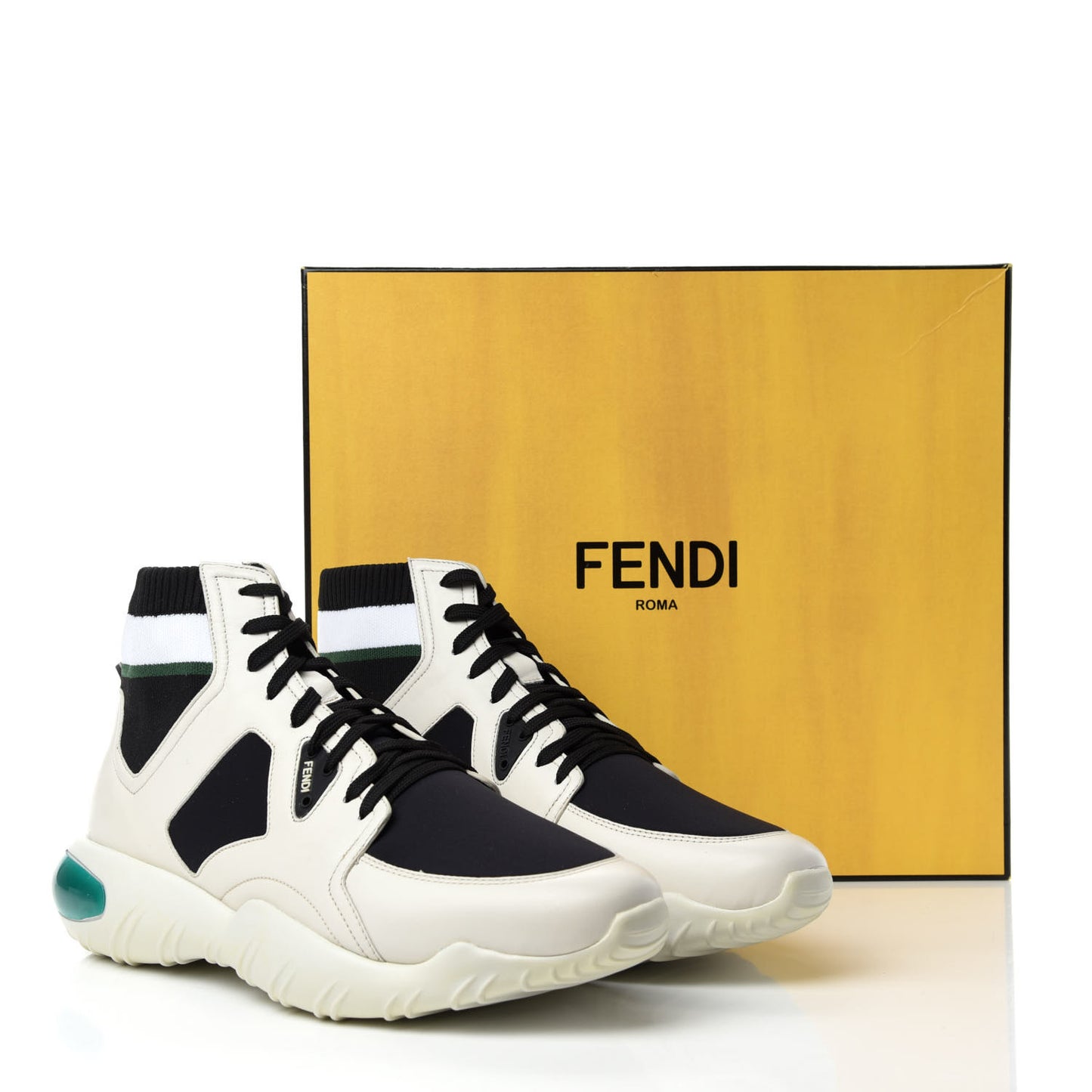 Calfskin Stretch Mens Lace Up High Top Sneakers 10 White Black