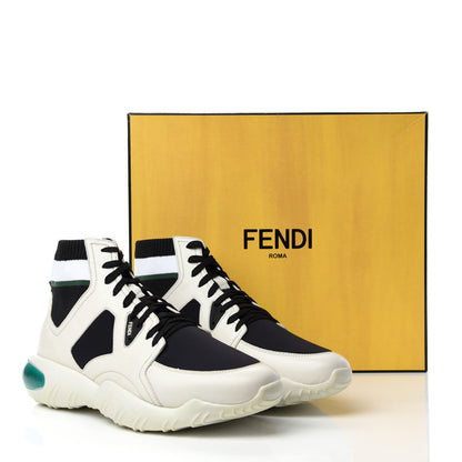 Fendi Calfskin Stretch Mens Lace Up High Top Sneakers 10 White Black 10 of 10