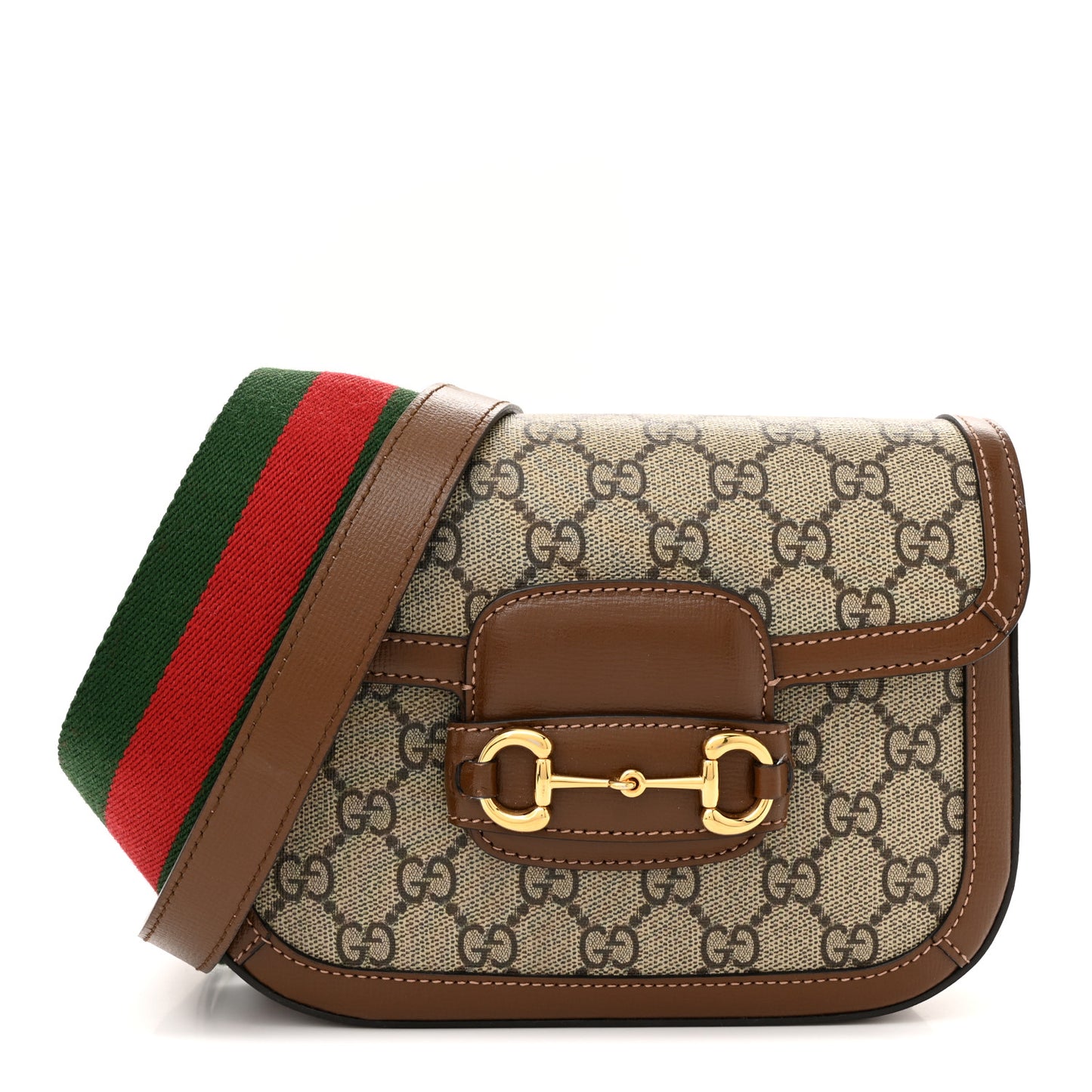 GG Supreme Monogram Web Mini Horsebit 1955 Shoulder Bag Beige Brown Sugar