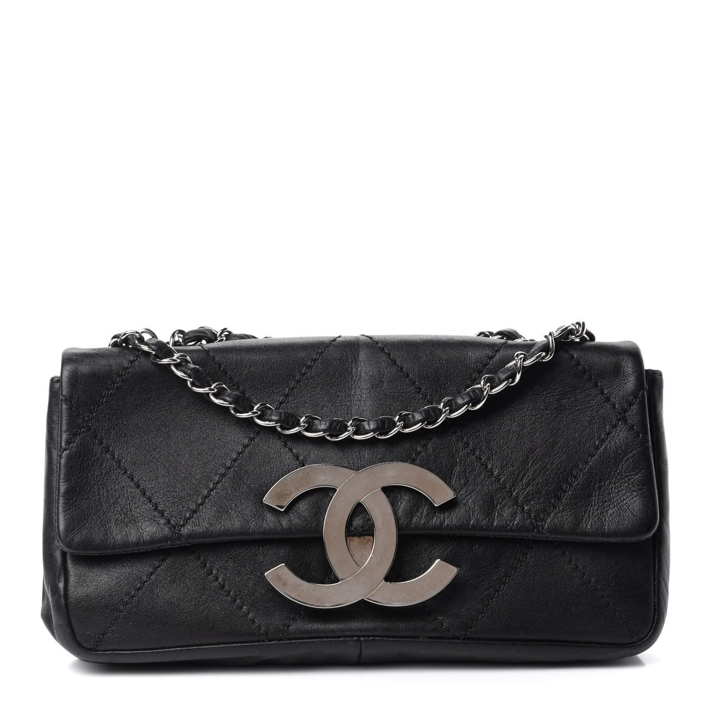 Lambskin Diamond Stitched CC East West Flap Black