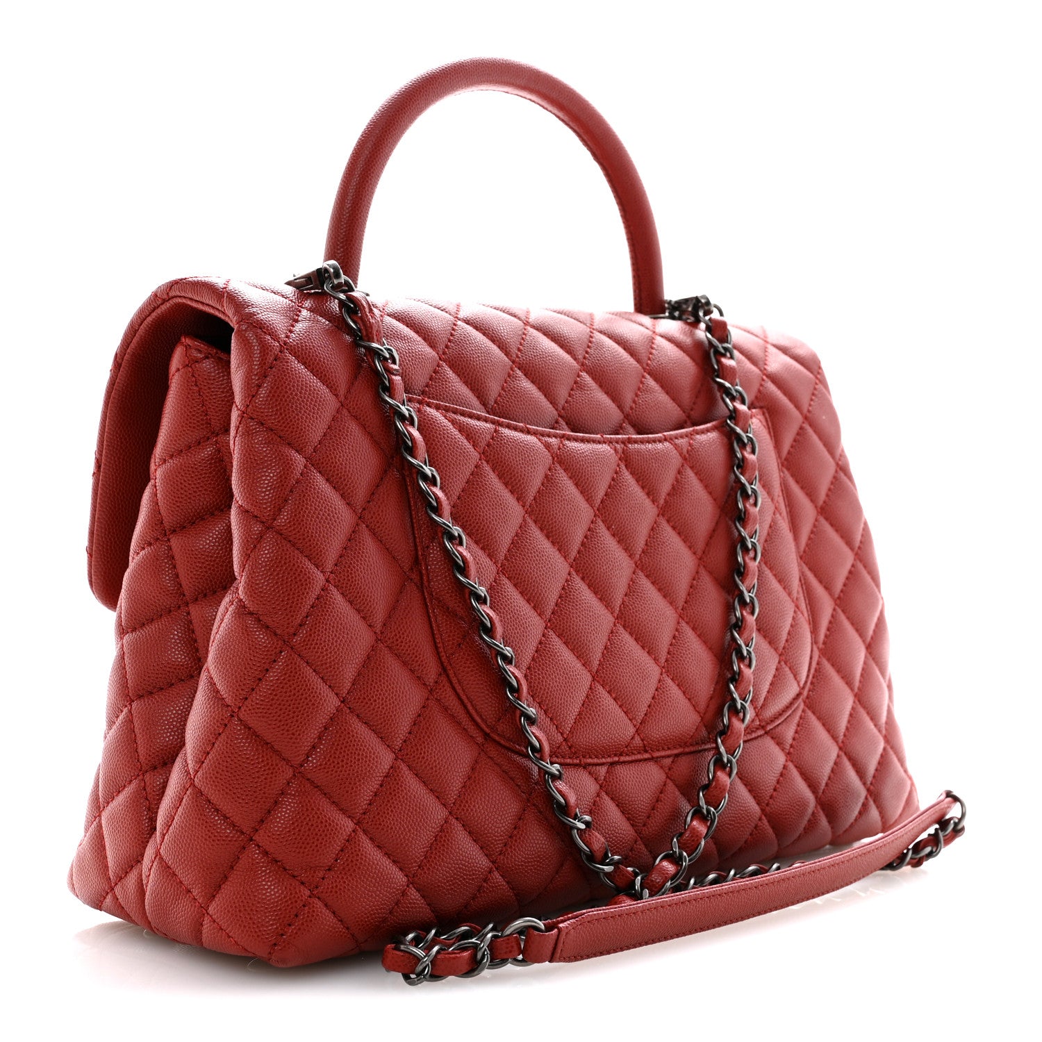 Chanel Caviar Quilted Medium Coco Handle Flap Red 3 of 11