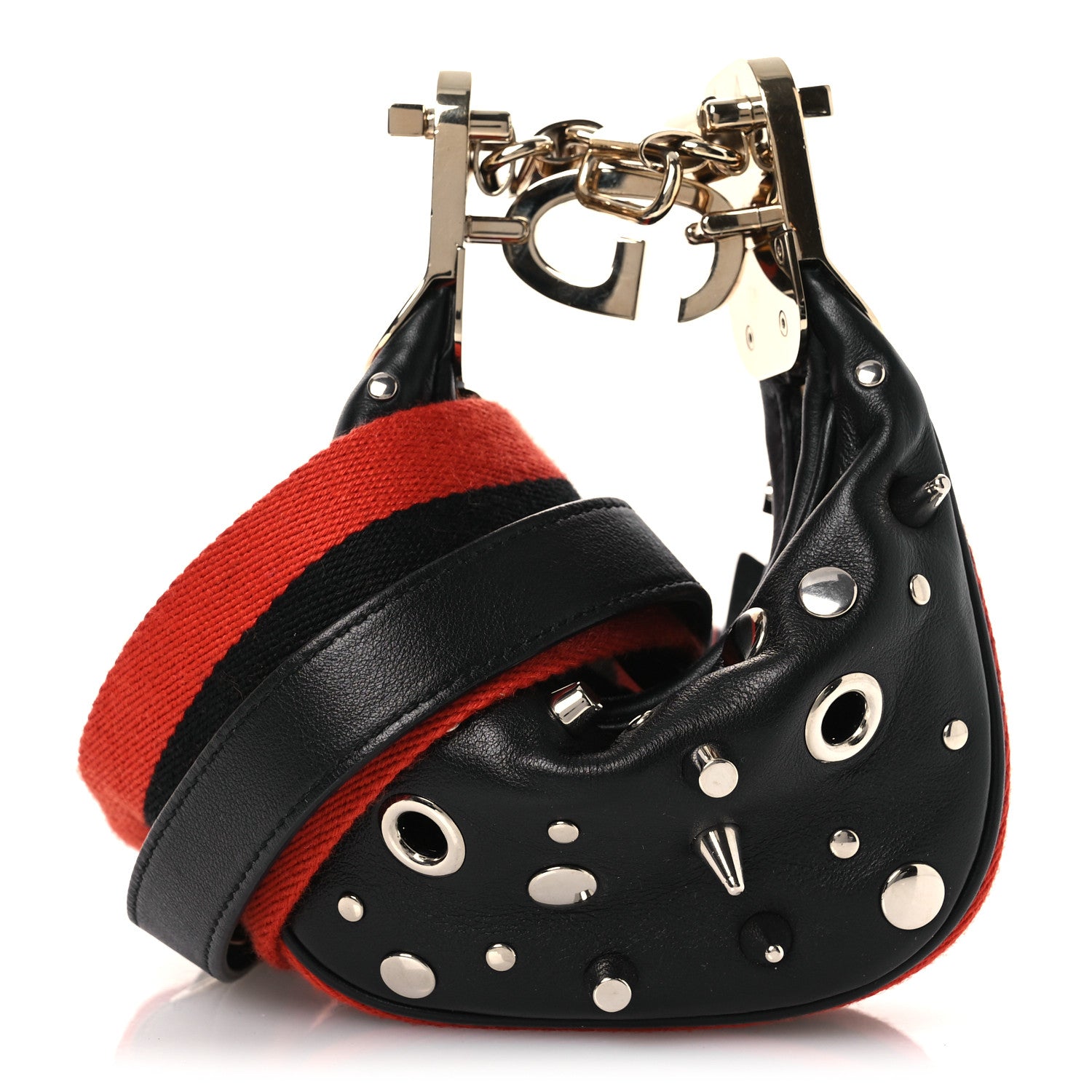 Gucci Calfskin Studded Web Mini Attache Hobo Black 1 of 12