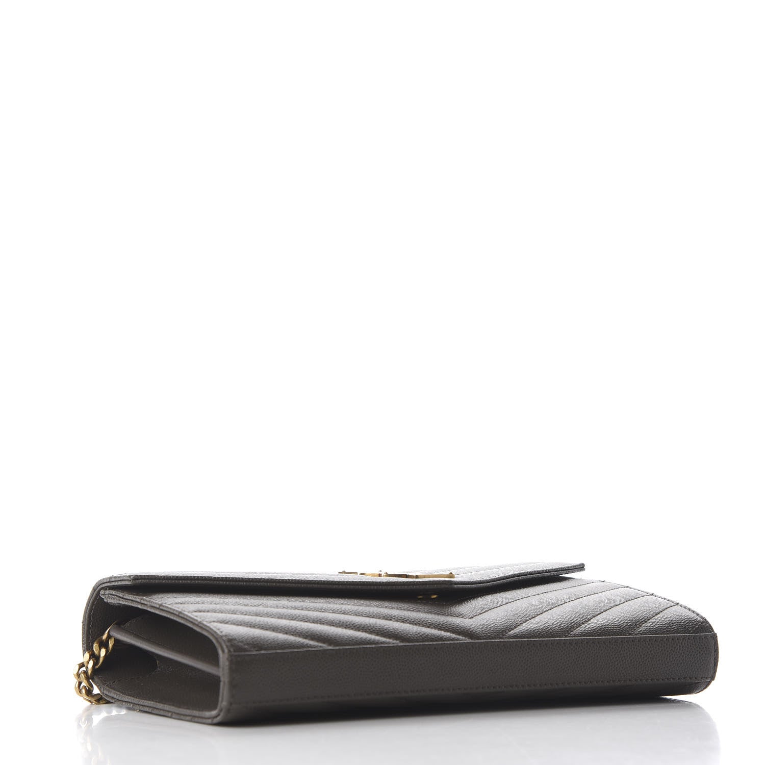 Saint Laurent Grain De Poudre Matelasse Chevron Monogram Chain Wallet Pebble 3 of 8