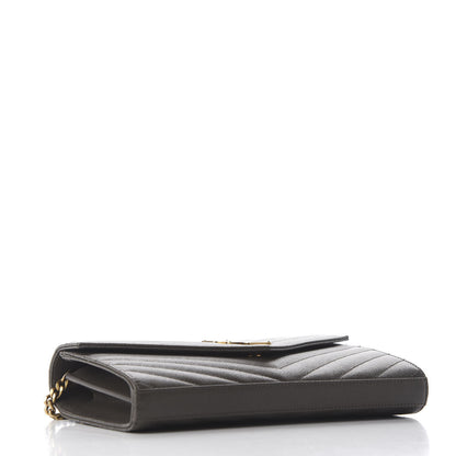 Saint Laurent Grain De Poudre Matelasse Chevron Monogram Chain Wallet Pebble 3 of 8