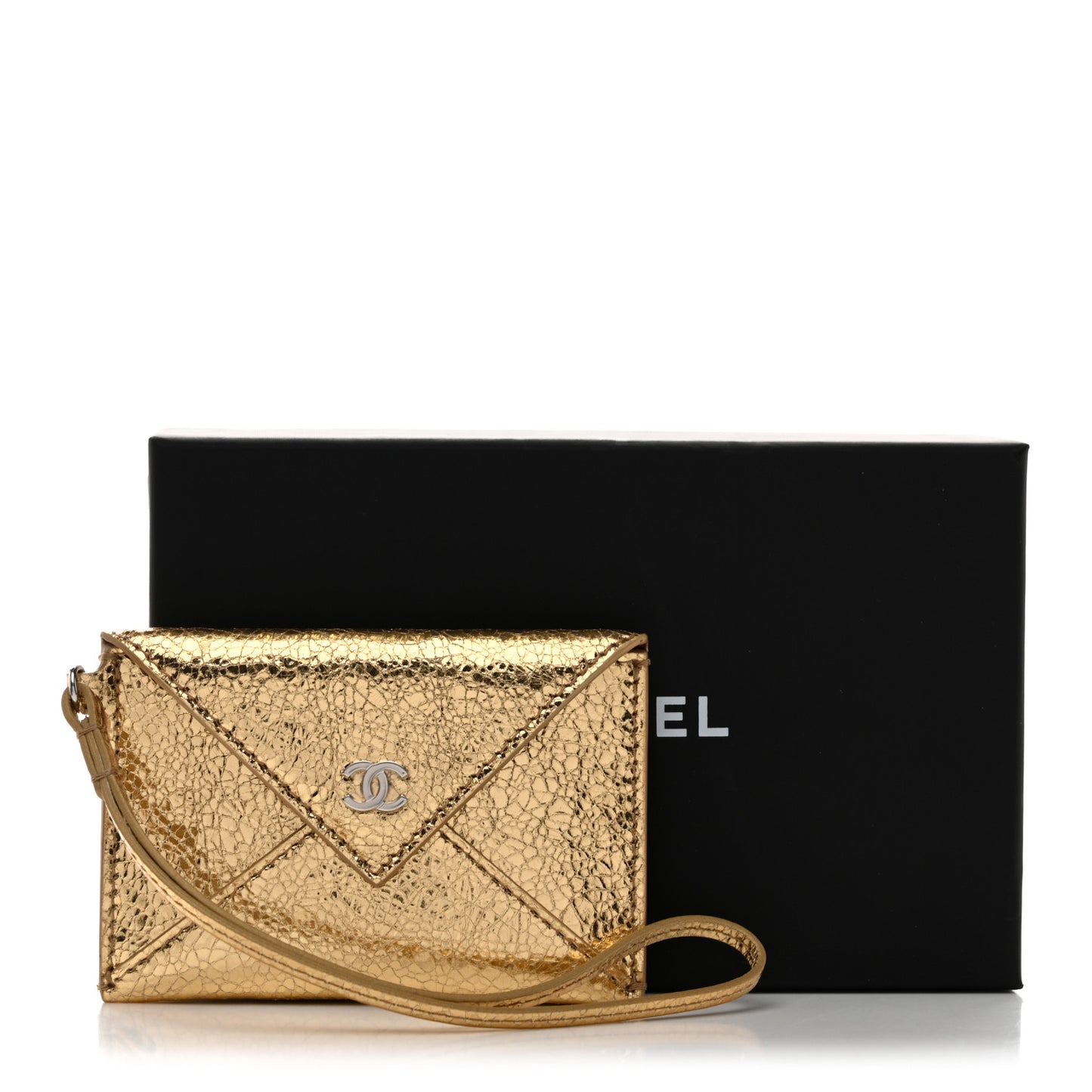 Metallic Lambskin Card Holder With Strap Gold