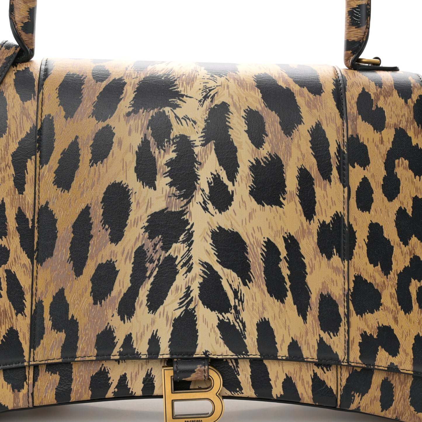 Smooth Calfskin Leopard Print Medium Hourglass Top Handle Bag Beige
