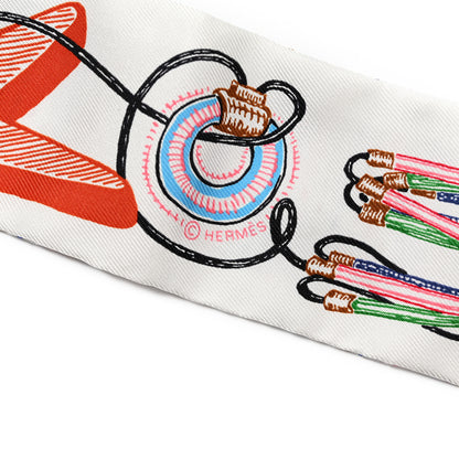 Hermes Silk Chevaloscope Neon Twilly White Bleu Rouge 4 of 4
