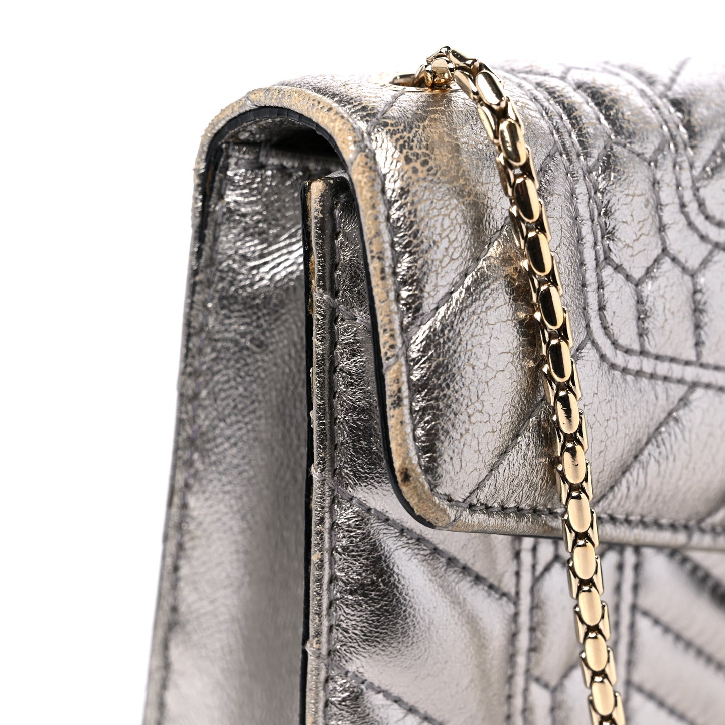 Metallic Calfskin Quilted Serpenti Forever Shoulder Bag Silver