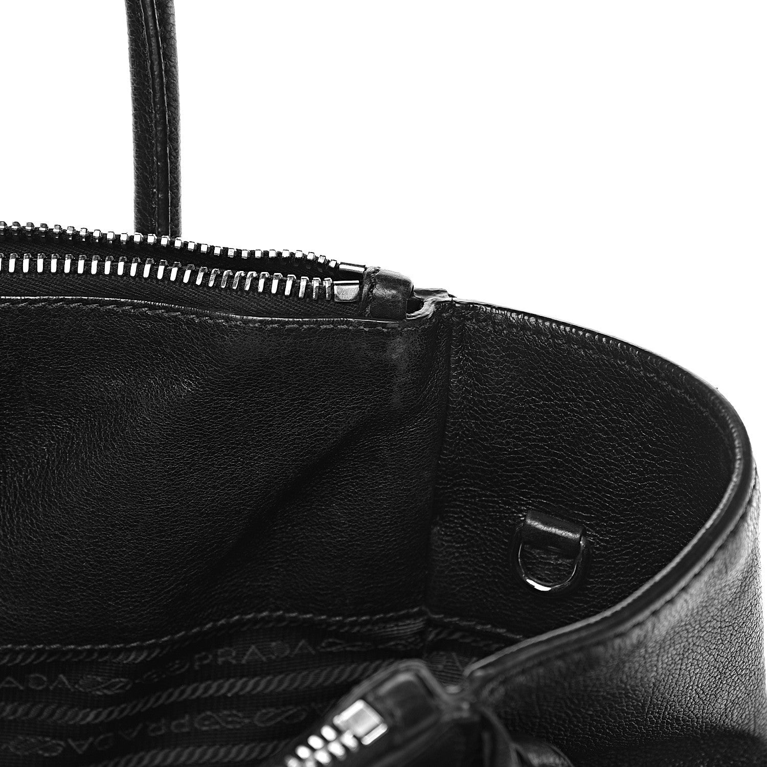Prada Glace Calf Twin Pocket Fringe Tote Black 7 of 16