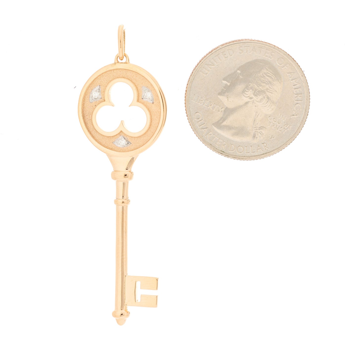 18K Rose Gold Diamond Clover Key Pendant