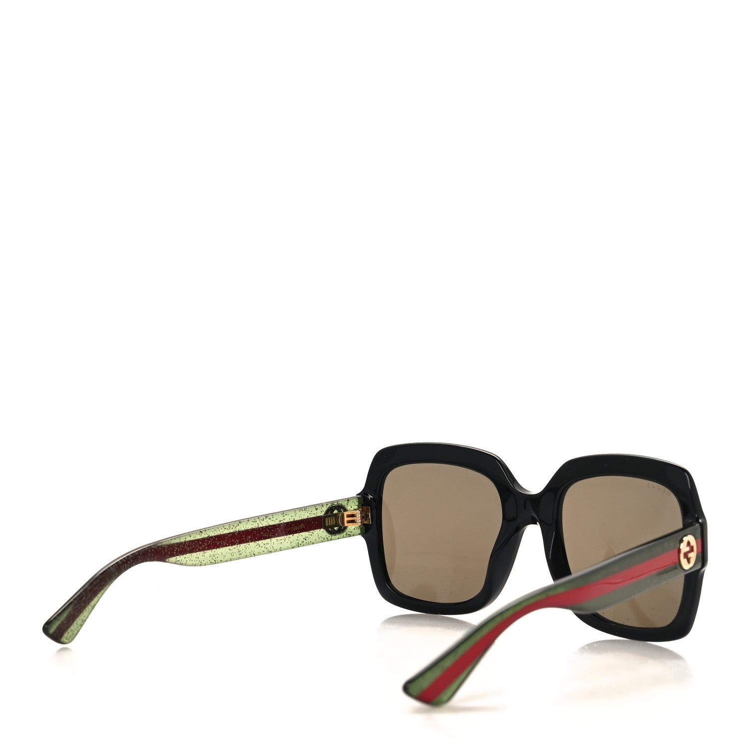 Gucci Acetate Square Frame Web Glitter Sunglasses GG0036S Black Green 4 of 8