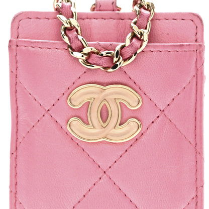 Chanel Lambskin Quilted Enamel Chanel Card Holder On Chain Pink 8 of 8