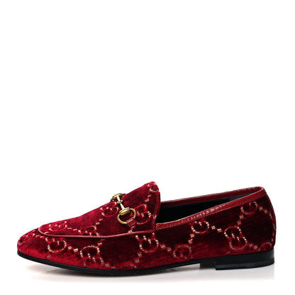 Gucci Velvet GG Monogram Horsebit Womens Jordaan Loafers 37.5 Red Cipria 1 of 8