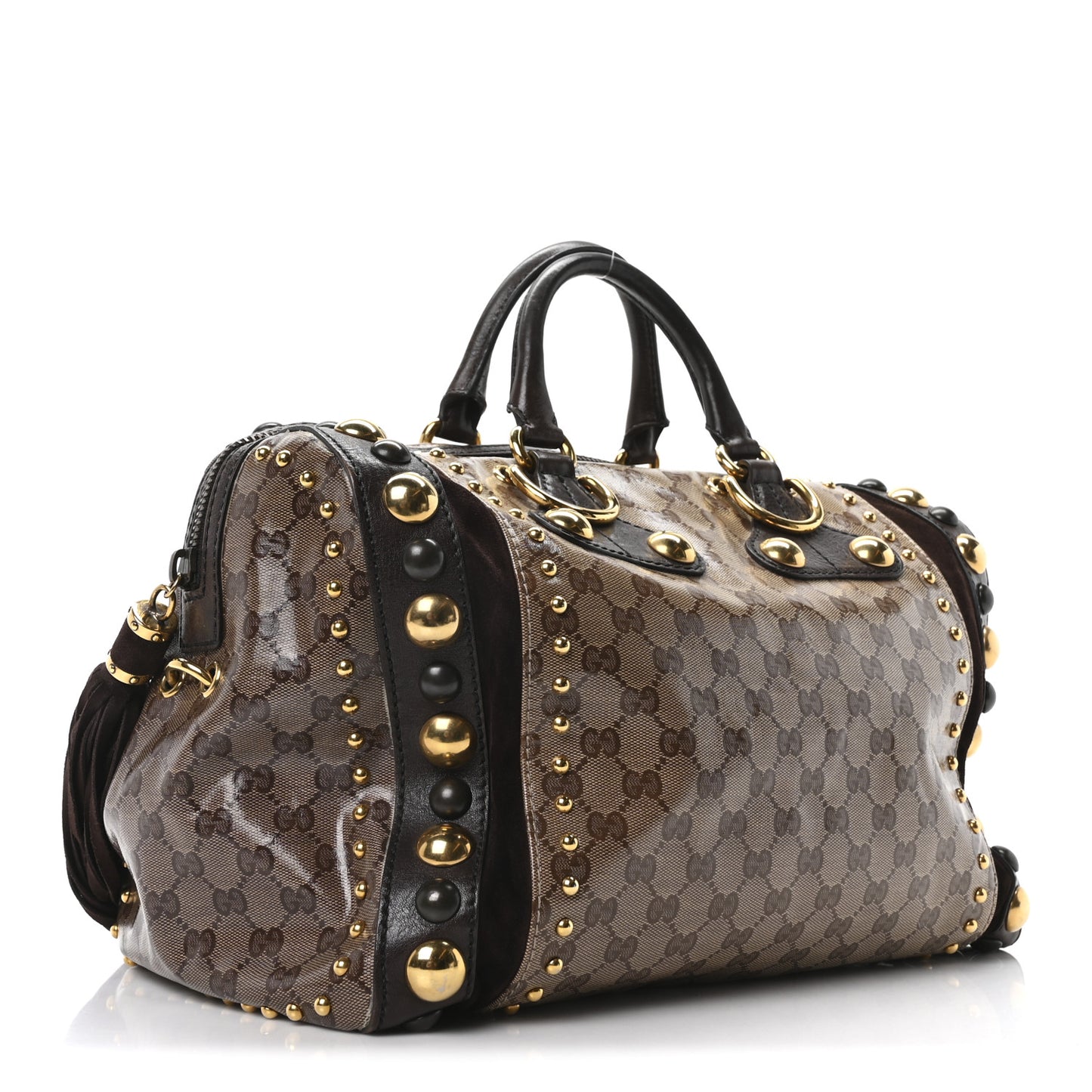 Crystal Monogram Studded Large Babouska Boston Dark Brown