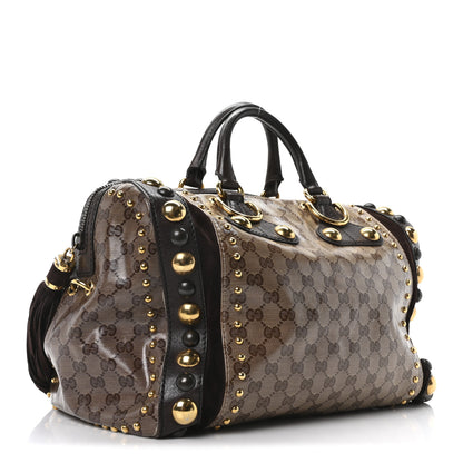Gucci Crystal Monogram Studded Large Babouska Boston Dark Brown 3 of 10