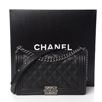 Chanel Calfskin Quilted Double Stitch New Medium Boy Flap Black 13 of 13